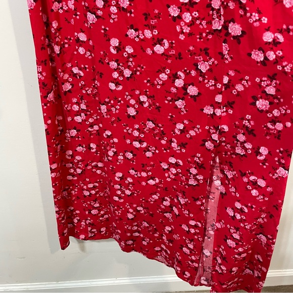 Old Navy Cut Out Back Floral Summer Red Puff Sleeves Crew Neck Midi Dress Size M - Picture 8 of 10